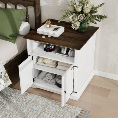 Farmhouse 24" Barn Door End Table & Nightstand With Charging Station
