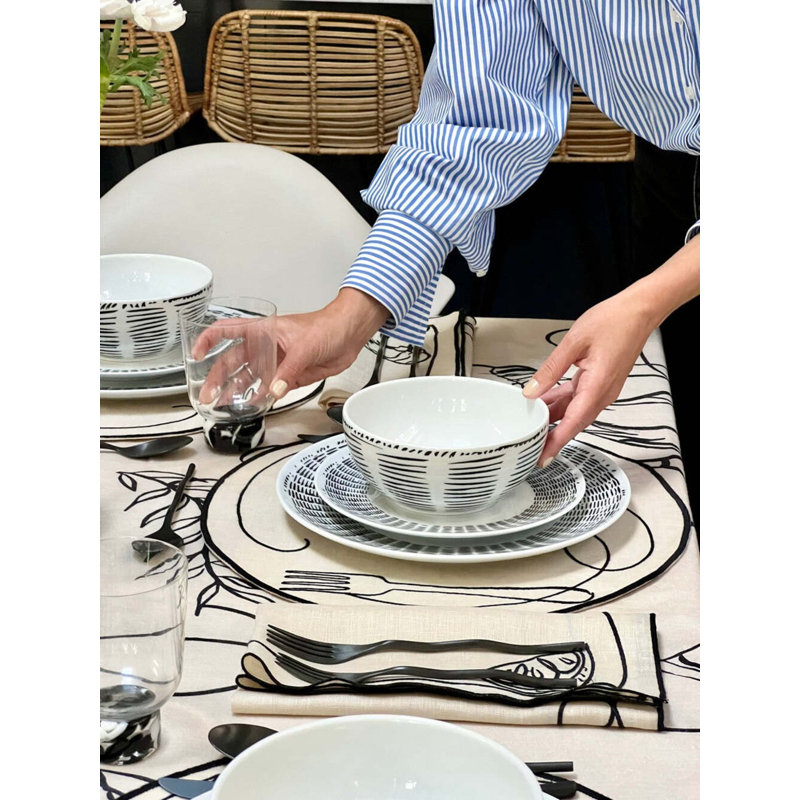 Line Drawing Embroidered Linen Placemats