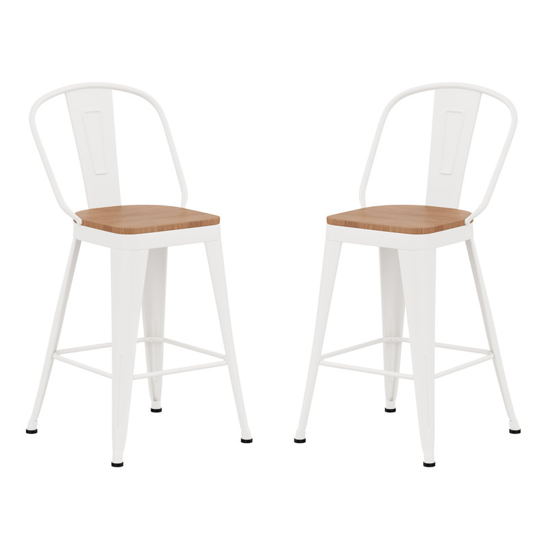High Back Metal Counter And Bar Stools, White, Counter Stool (24” Seat Height)