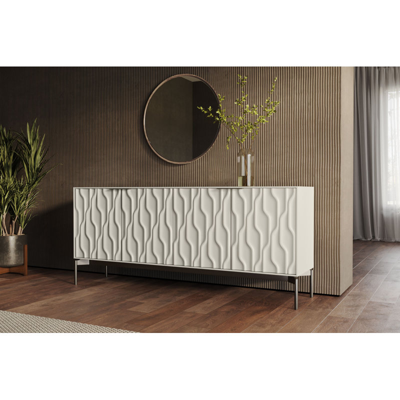 Mesa 79.5'' W Sideboard, Stone/Brushed Carbon