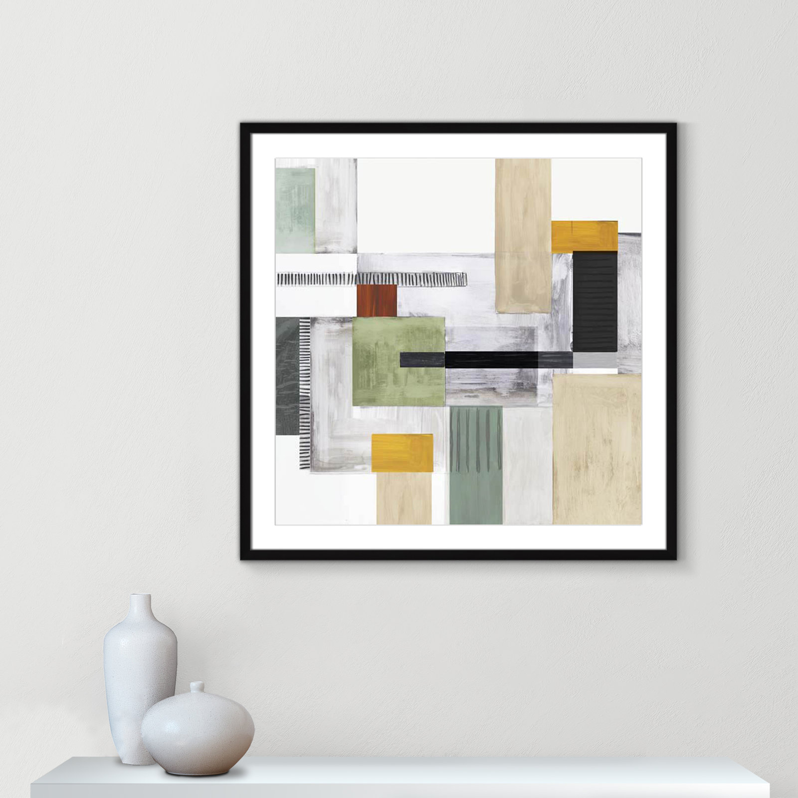 Playful Blocks Print, 32" H x 32" W x 0.75" D, Black Box Framed
