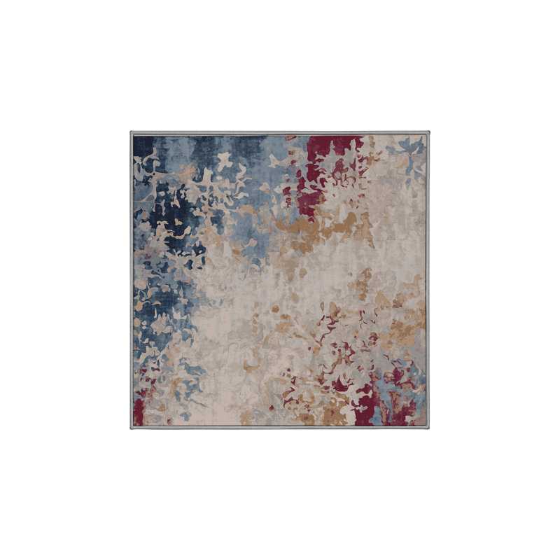 Machine Washable Gray Area Rug, Square 3'