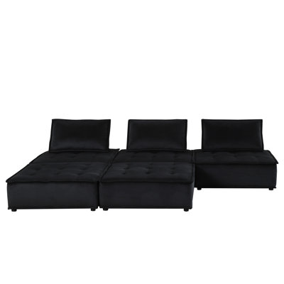 120" Seat Width Black Velvet Sectional , Look 14.5" Height Stylish