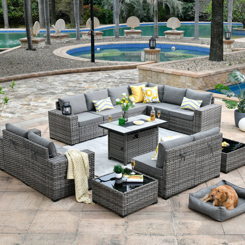 Ensemble de conversation modulaire avec coussins 13 pièces Baili, Gris
