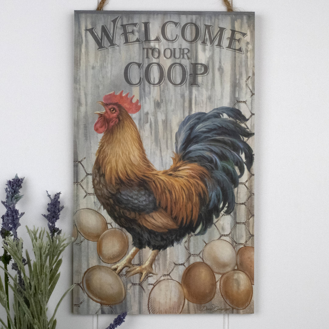 Welcome to our Coop Wooden Sign with Rope Hanger Glow Decor