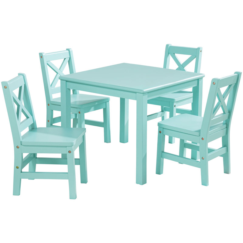 Ensemble de table de jeu et de chaises en bois massif 5 pièces Buckley Kids, bleu menthe, Bleu menthe