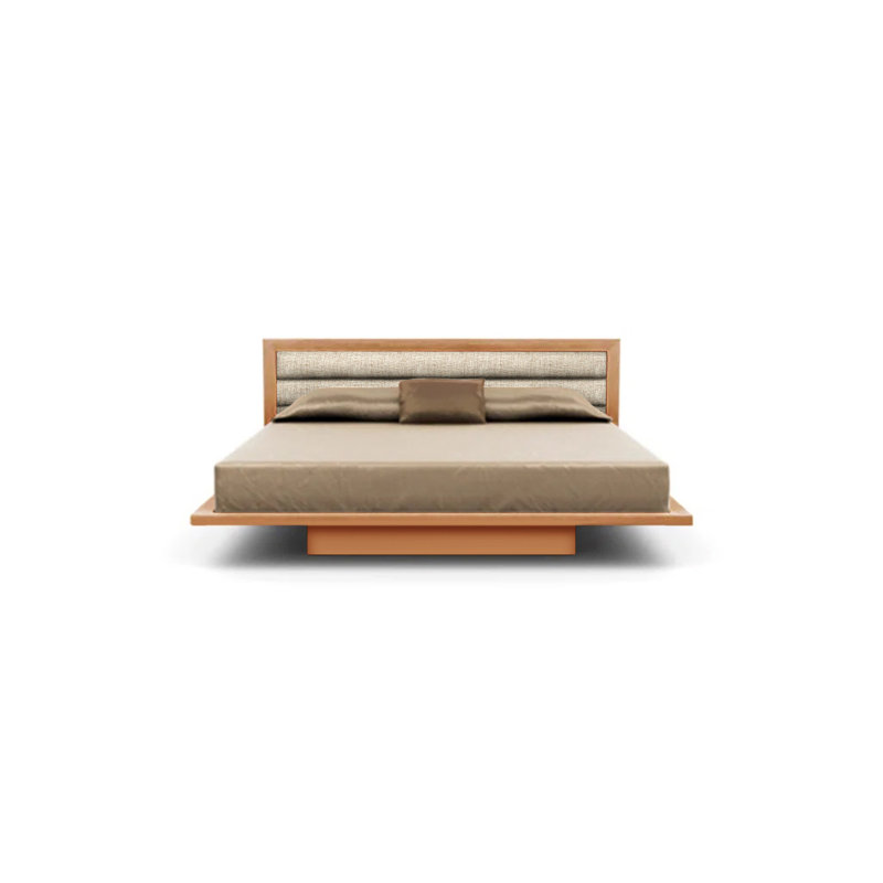 Moduluxe 29" Bed with Upholstered Headboard, Natural Cherry, Hemp Fabric, Queen