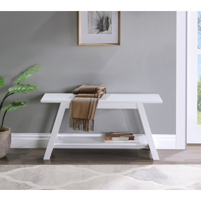 Banc en bois massif avec tablette, blanc