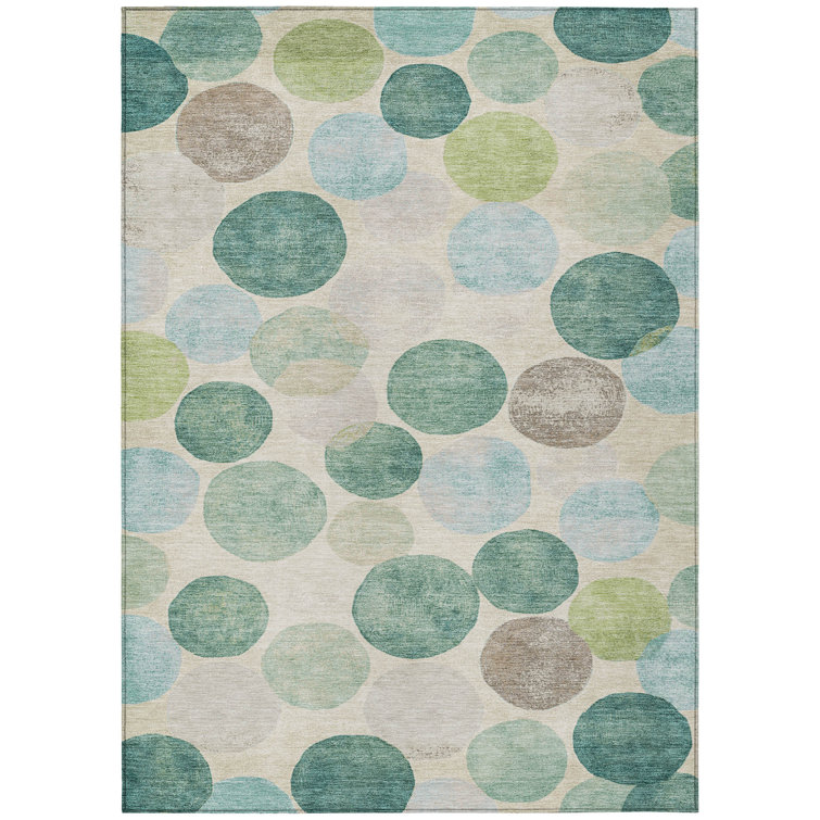 Machine Washable Indoor/Outdoor Xhevrie Teal Rug