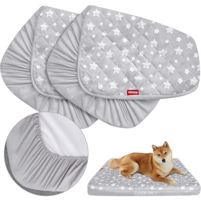 Dog Bed Covers Replacement Washable 2 Pack, Waterproof Dog Bed Covers Dog Pillow Cover Quilted, Pet Bed Cover Lovely Grey Star Print, Puppy Bed Cover 27X36 Inches, For Dog/Cat, Cover Only