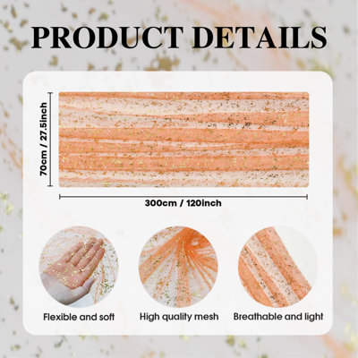 3PCS Orange Gold Gauze Table Runner 120 Inch 10FT, Glitter Metallic Foil Sheer Dining Wedding Anniversary Holiday Table Decor for Home Party