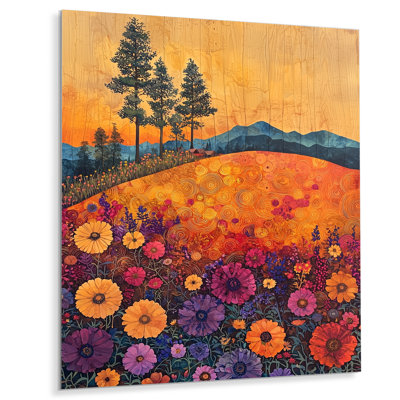 Fleurs orange orange, champ de fleurs IV - Art mural en métal fleurs sauvages