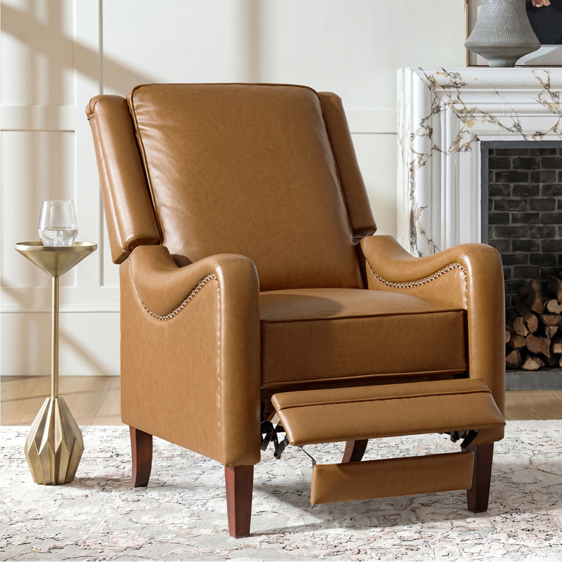 Fauteuil inclinable manuel en cuir Ema, Similicuir brun clair