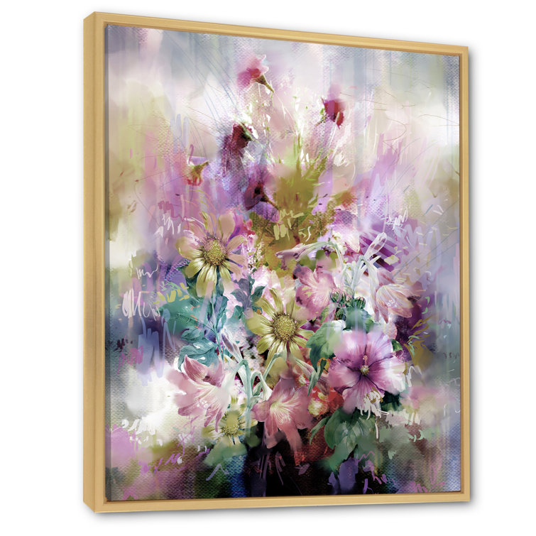 Bay Isle Home Grunge Muticolored Spring Flowers Framed On Canvas ...