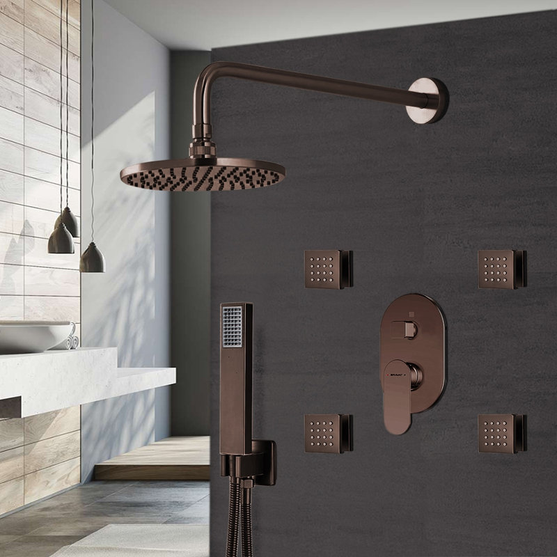  Luxury Ceiling-Mounted Concealed Thermostatic Shower System in Matte Black – Includes Rainfall Shower Head, 4 Body Jets, and Handheld Shower