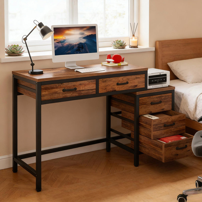 Bureau de style industriel, bureau d'ordinateur, table d'écriture, Brun rustique