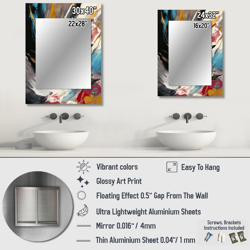 Smooth Bliss Abstract Gold Black Blue I - Abstract Painting Unique Wall Mirror, Modern Mirror, Printed Metal Art, 40" x 30"
