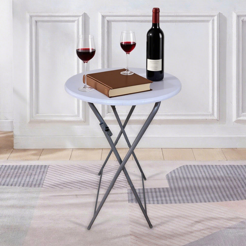 Intérieur / extérieur, table de bar pliante ronde en plastique, fêtes, blanc brillant, pieds amovibles, verrouillage automatique, stable antidérapante, table à hauteur facile à plier pour le plastique blanc intérieur / extérieur, caoutchouc