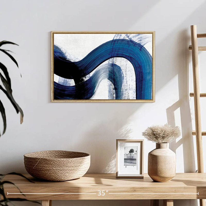 Blue Clota Curves, Cadre flottant en bois naturel, 19 po x 13 po