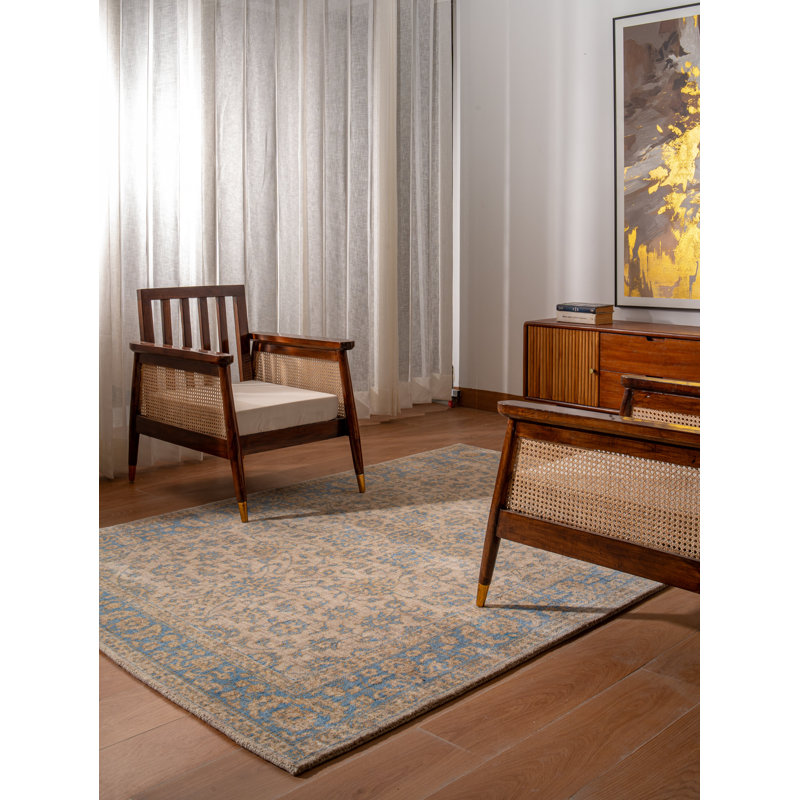 Hand Knotted Loom Wool Eco-Friendly Area Rugs  - 6' x 9', Rectangle, Beige Blue, Oriental Design, High Pile Thick Handmade Anti Skid Area Rugs for Living Room, Bed Room