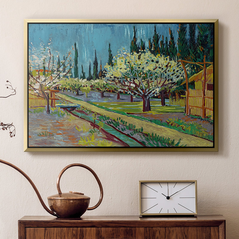 Orchard in Blossom, Borded by Cypresses, 1888 - Vincent van Gogh, toile tendue avec châssis, 16 x 24, Doré