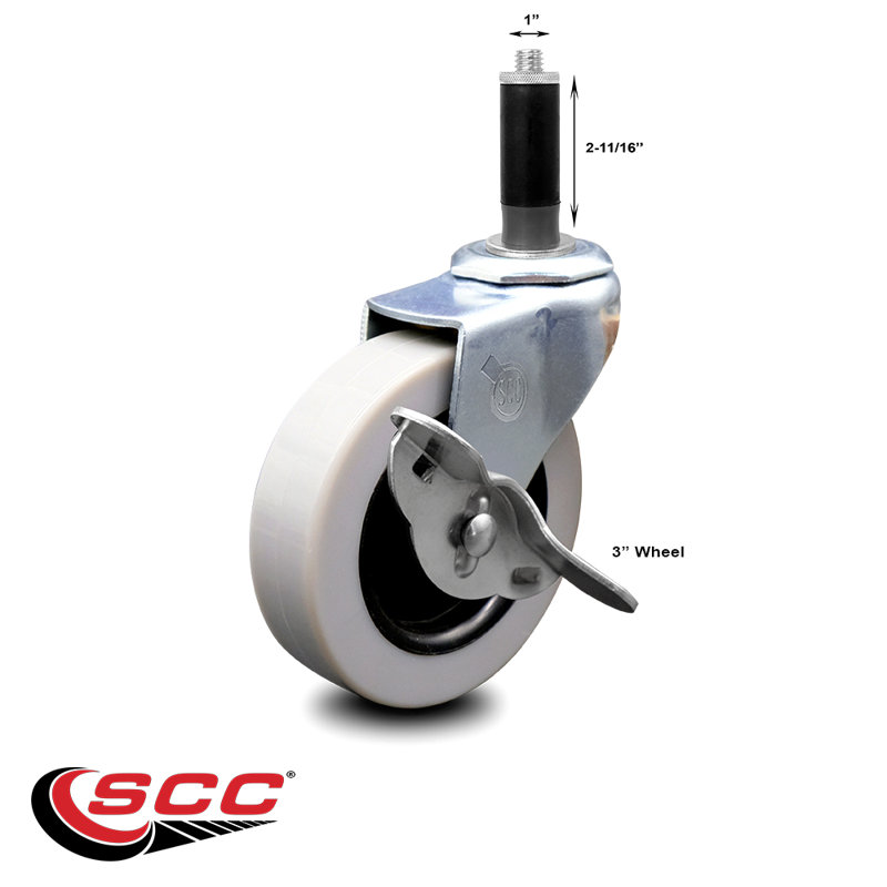 3 Inch Thermoplastic Rubber Wheel 1 Inch Expanding Stem Caster with Brake/SCC-EX05S310-TPRS-SLB-1