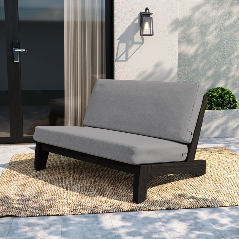 Asharna 111.3Cm Wide Outdoor Straight Loveseat with Cushions, Grey, Dark Brown