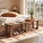 Upholstered Bench with Shelves