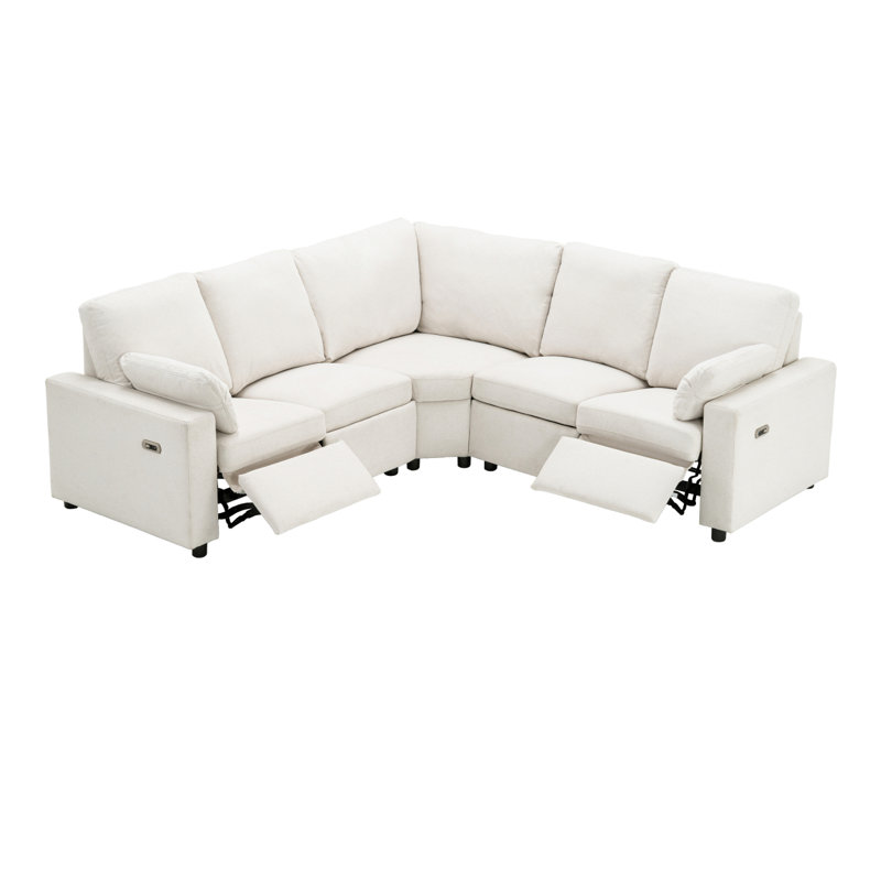 Canapé modulaire inclinable électrique de 89 po avec deux ports USB et deux tiroirs de rangement pour le salon, beige Modern