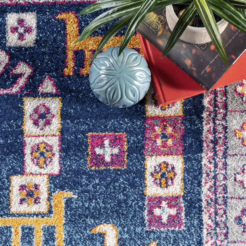 Delilah Southwestern Navy/Brown Area Rug, Round 5'