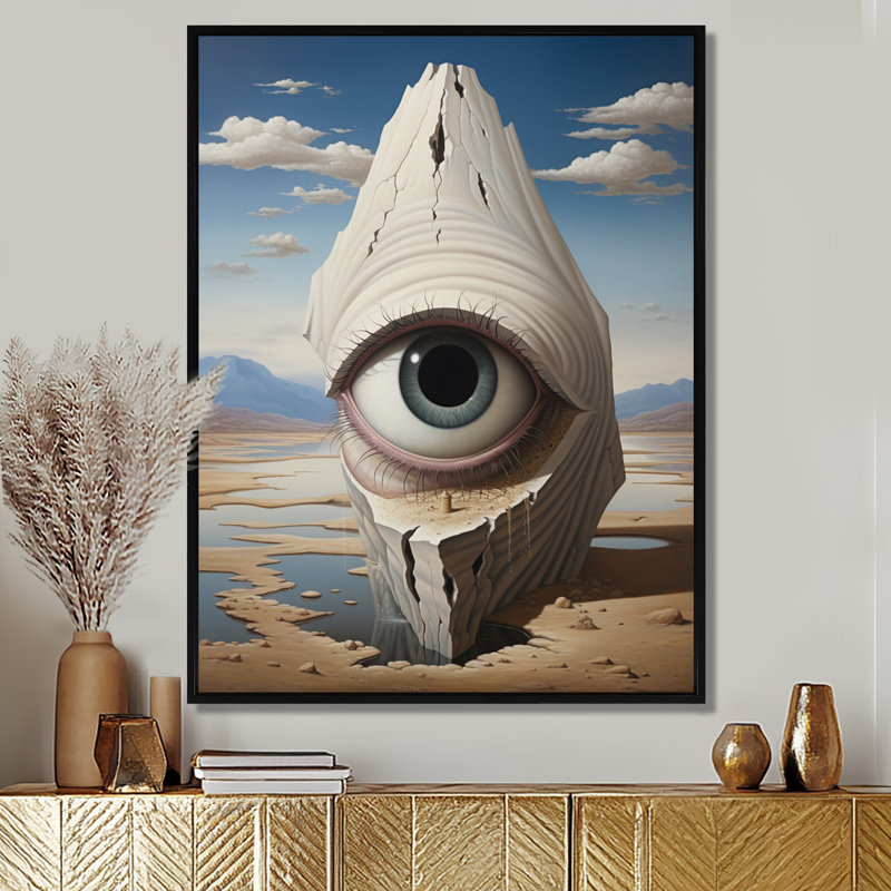 Reproduction d'art mural œil de surréalisme bleu, H 20 po x l 12 po x P 1 po, Toile avec cadre flottant noir
