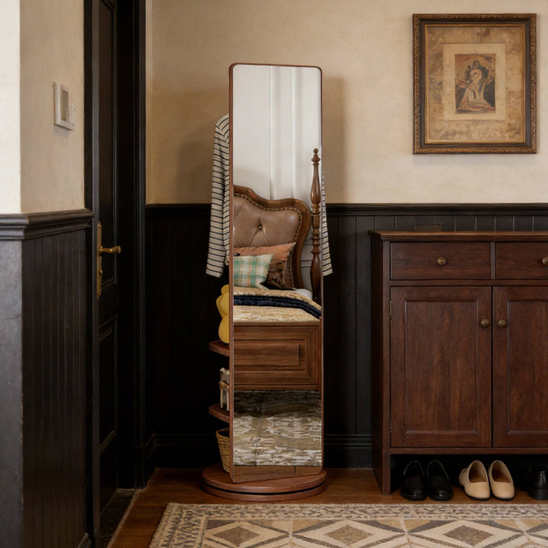 Portemanteaux à 360 ° pivotant sur 360 ° en bois massif noyer avec porte-manteau à crochets de 66 po x 14 po pour le vestiaire de la chambre à coucher