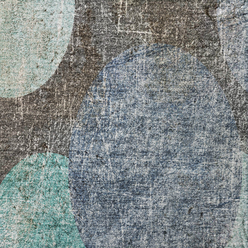 Premium Machine Washable Dream Shag ADS556 Geometric Rug, Teal, 8' Round