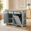 Chariot de cuisine 48,5 "de large cannelé avec armoire à poubelle et prise de courant, gris et bleu-1393909817