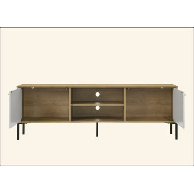 Burke 70"W White And Oak 2-Door TV Stand