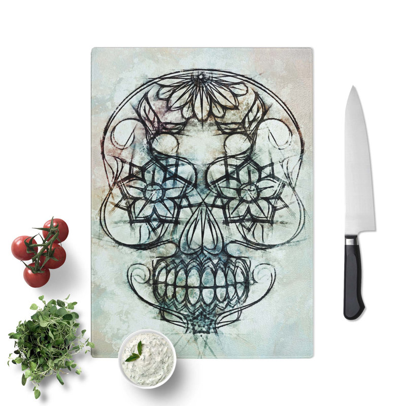 Tempered Glass Sugar Skull Chopping Board, 28.5 cm W x 39 cm L