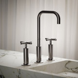 Purist Widespread Bathroom Sink Faucet with High Cross Handles and High Gooseneck Spout