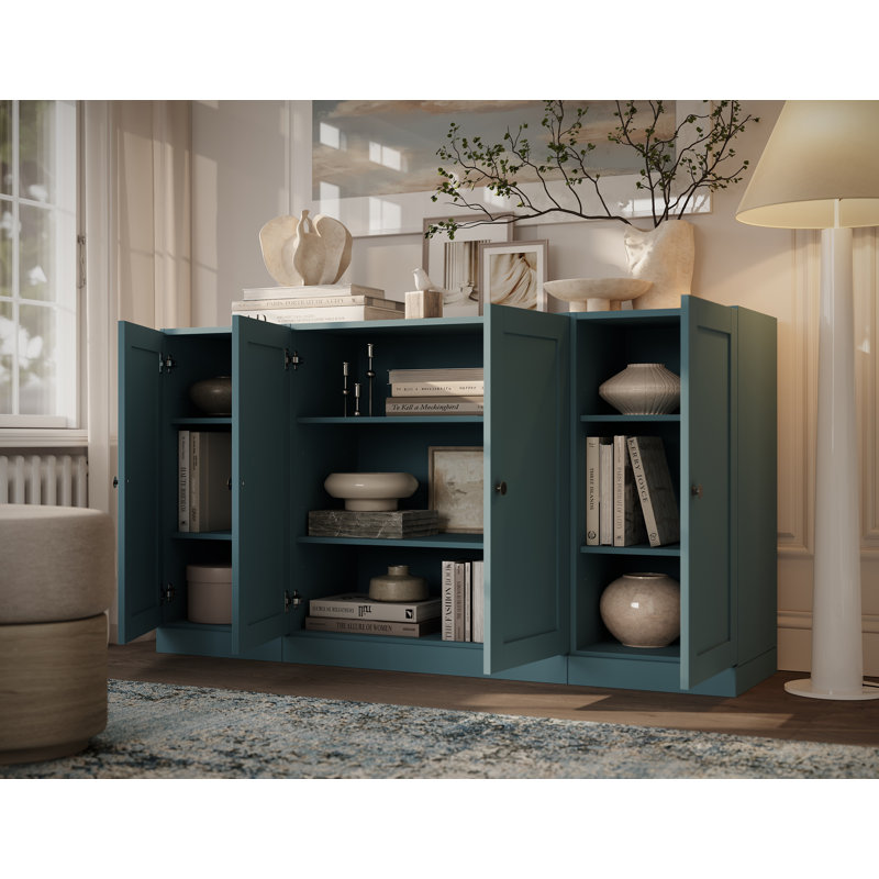 Palace Imports 100% Solid Wood 65" Sideboard with Shaker Doors and Adjustable Shelves, Aqua Blue