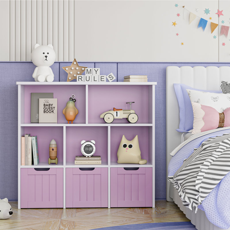 Boîte à jouets et organisateur l 39,4 po x H 35,4 po Kalb, Mauve rosé / blanc