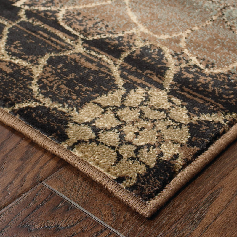 Tapis brun / beige à motif floral Geovany, Tapis de couloir 1 pi 10 po x 7 pi 6 po
