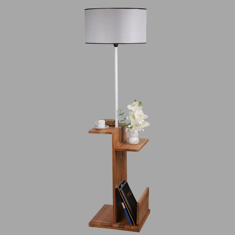 Alisa 170cm Tray Table Floor Lamp, Grey, Brown/White