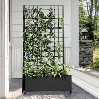 73"H×35"W Metal Planter Box with Trellis with Wheels