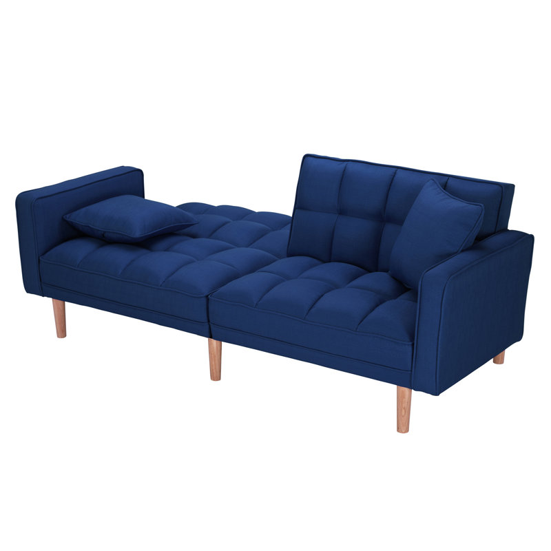Canapé-lit convertible Speer, Mélange de polyester bleu marine, Brun