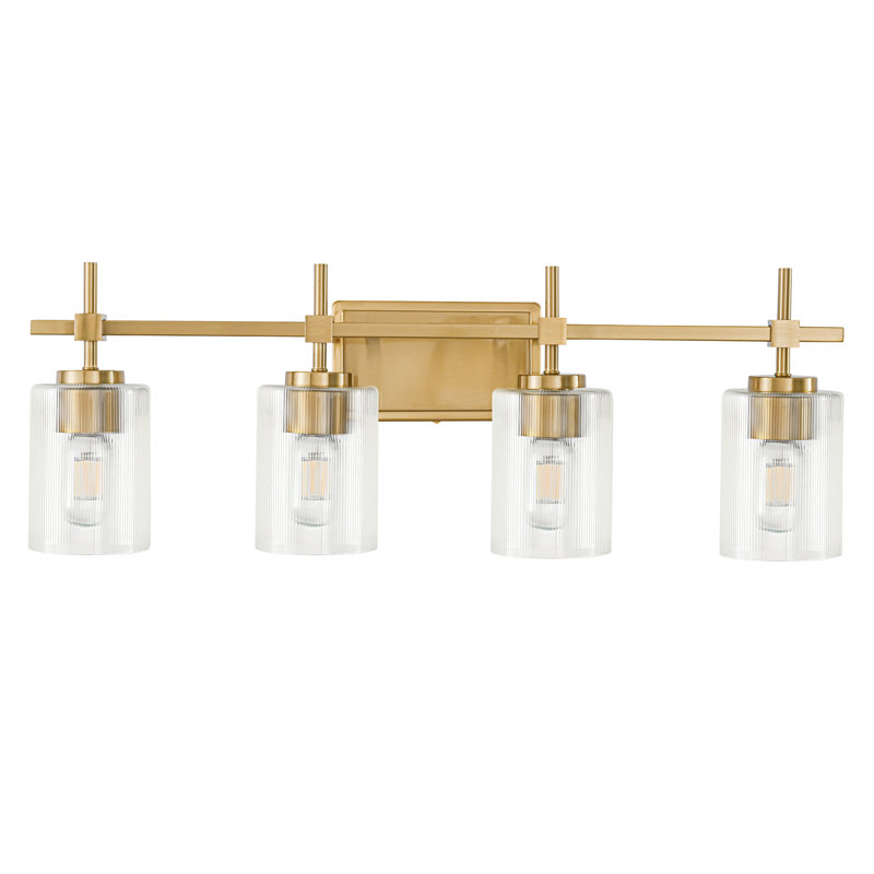 Applique murale moderne en verre transparent Aviara, Brushed Brass, 4, Verre strié