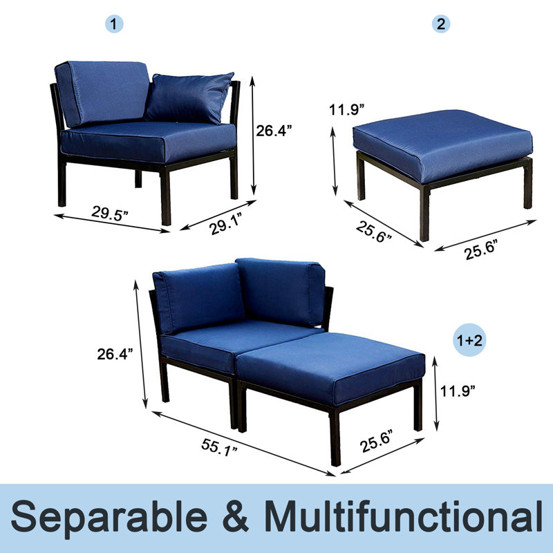 Aimes 29.5'' Wide L-Shaped Metal Loveseat with Cushions, Blue