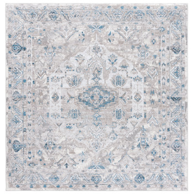 Yamiyah Orlando Felt/Velvet/Laminated Film Machine Washable Southwestern Rug in Grey/Blue