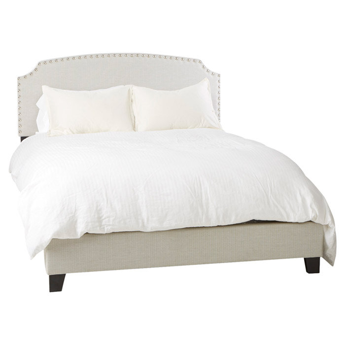 Lit tapissier standard à profil bas Heldana, Gris pâle, Plein