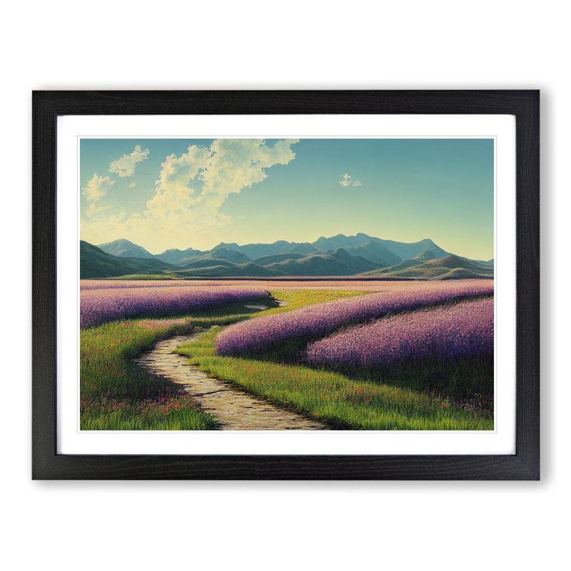 Spring Meadow Scene - Single Picture Frame Print, 46cm H x 64cm W x 2cm D, Black