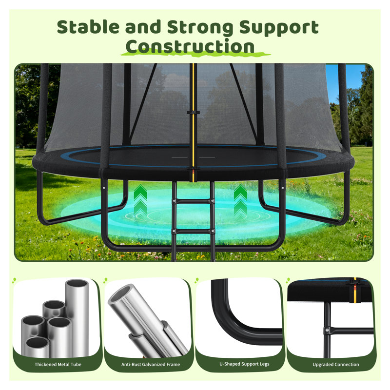 Trampoline 8 pi pour enfants avec filet de sécurité et échelle - Trampoline récréatif pour tout-petits dans la cour arrière