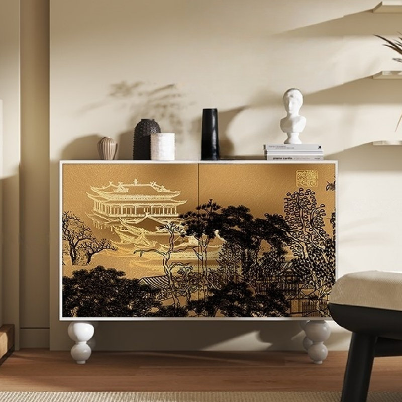 Armoire décorative à double porte et console de rangement, Ivoire blanc